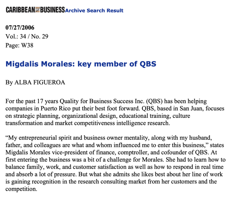 Migdalis Morales: key member of QBS